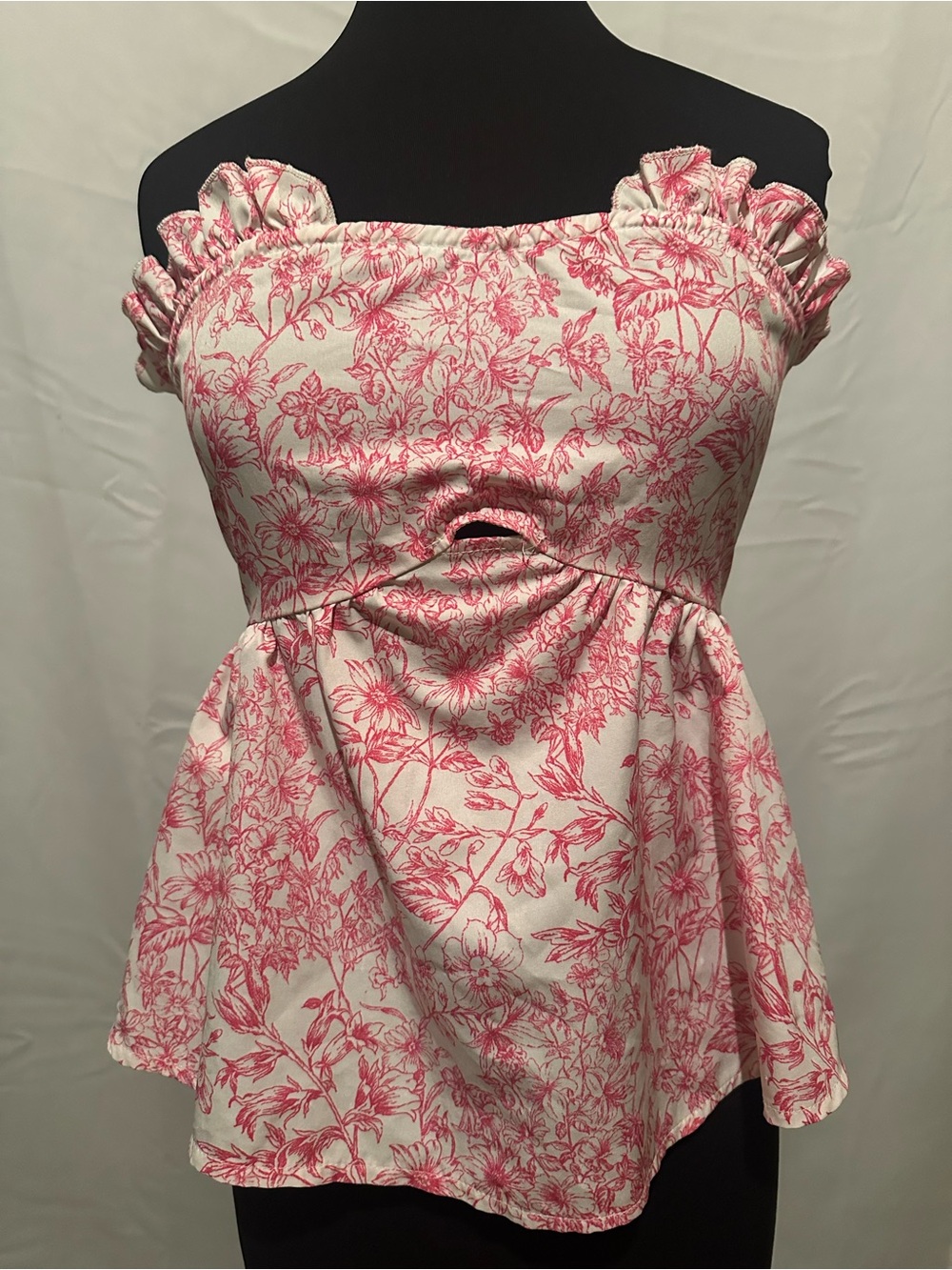 SHEIN Pink White Floral Off Shoulder Smocked Ruffle Peplum Blouse Size M